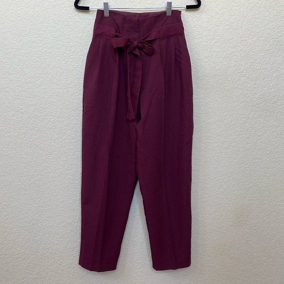 ASOS Paper Bag Waist Pants - Maroon - Size 2 - Picture 1 of 5